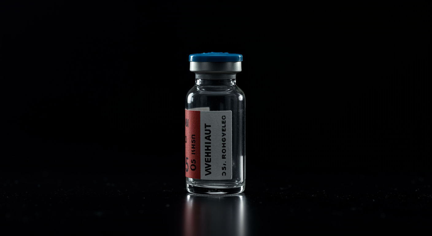 Vintage glass insulin vial with dramatic lighting, no text, clean simple composition