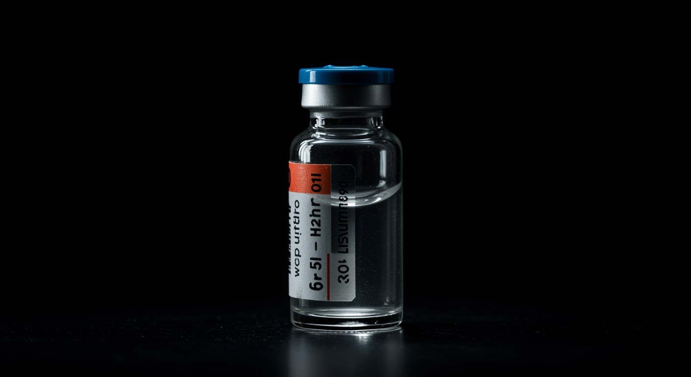 Vintage glass insulin vial with dramatic lighting, no text, clean simple composition