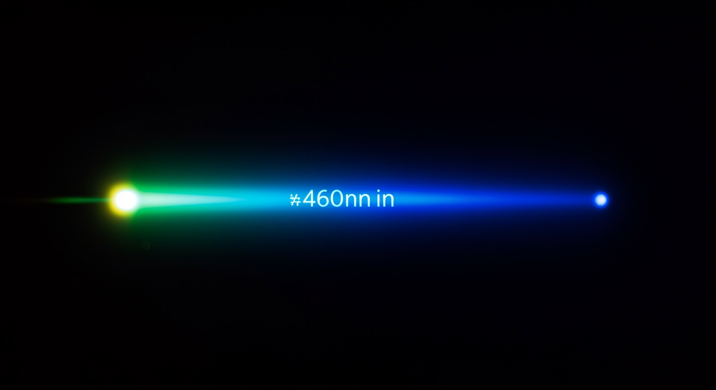 Photorealistic spectrum of light with 460nm blue wavelength highlighted, showing melatonin molecule being suppressed, scientific visualization with spectral colors, no text
