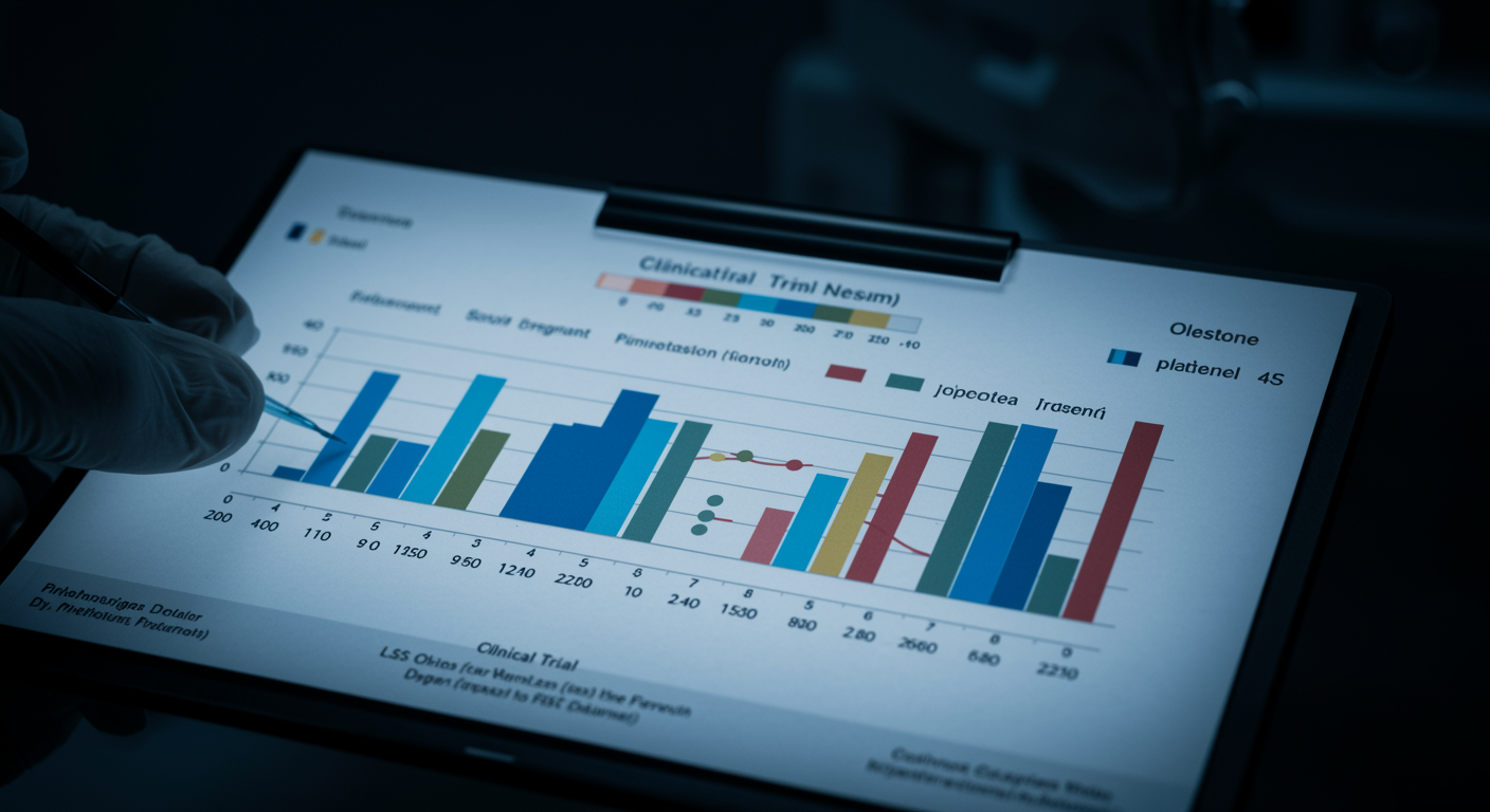 Clinical trial comparison chart showing antidepressant versus placebo results on medical research display with professional lighting