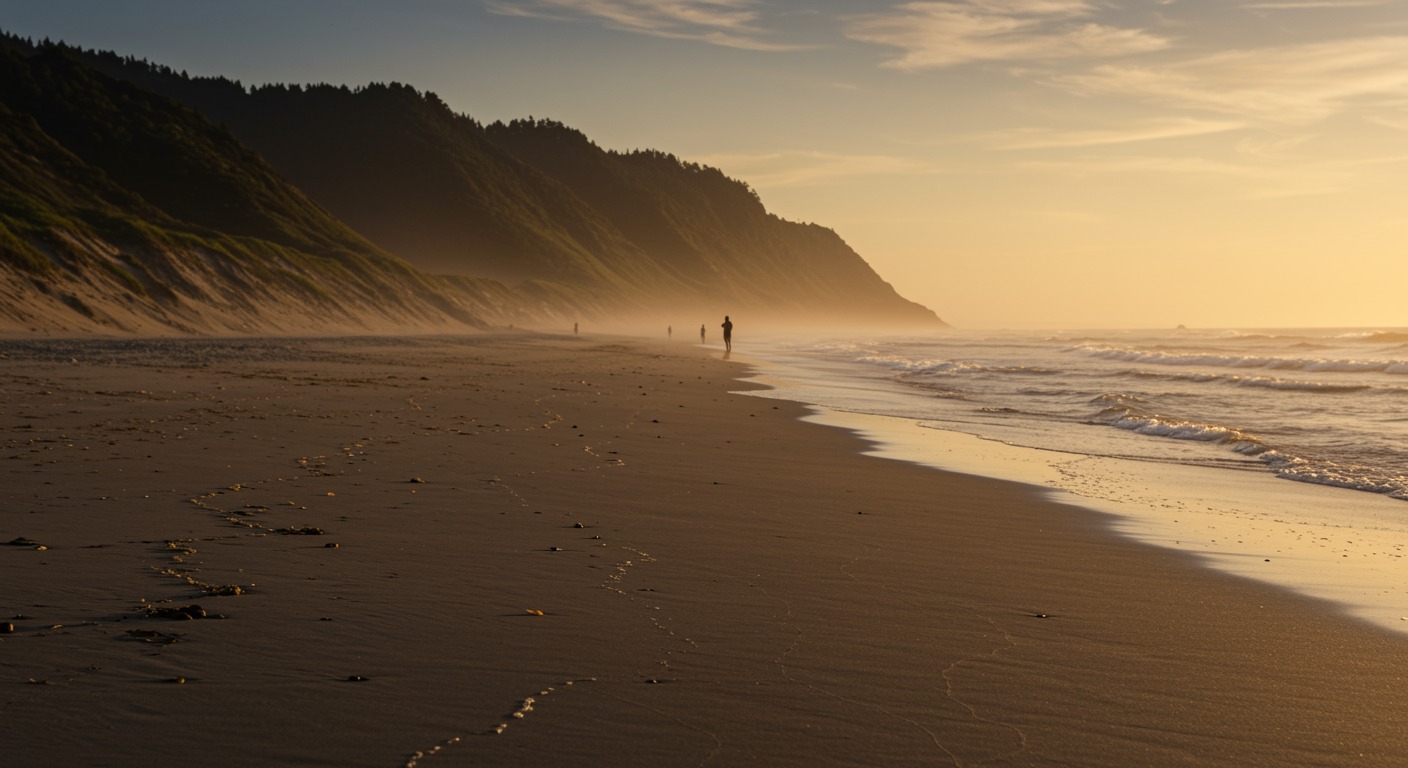 Sandy beach at golden hour