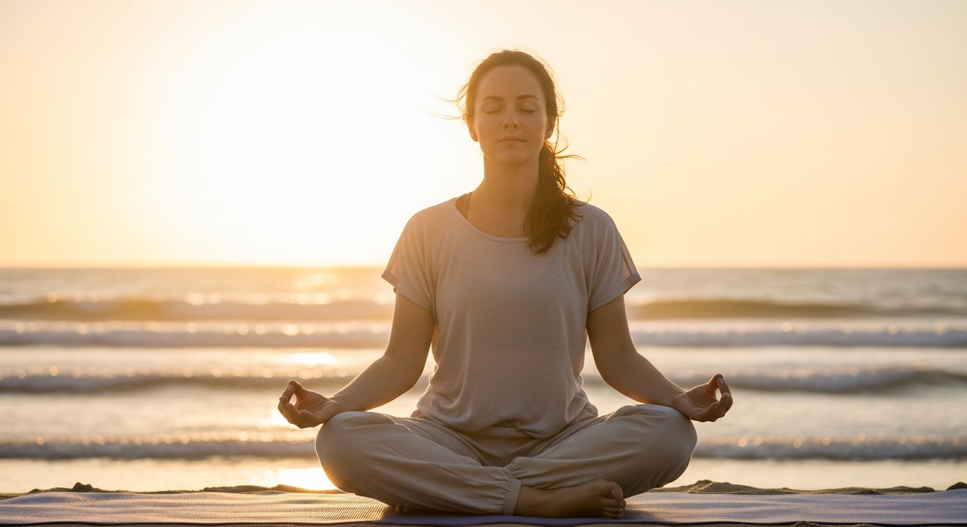 Person meditating with soft lighting