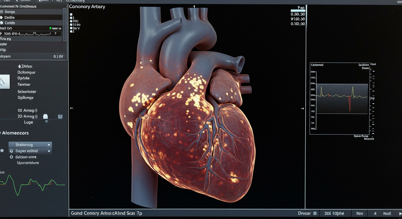 A 3D scan of coronary arteries showing calcium deposits.