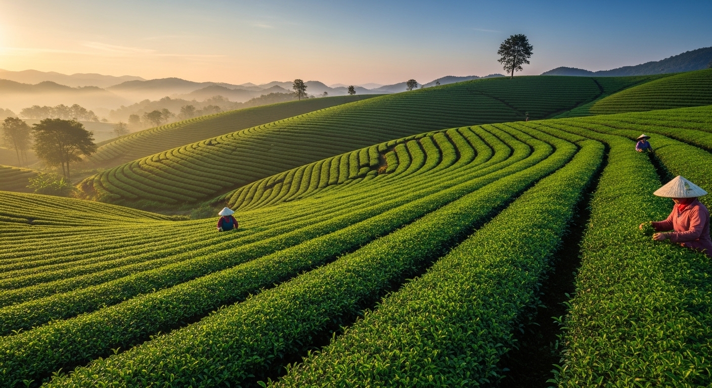 Coffee plant leaves and chemical structure of caffeine