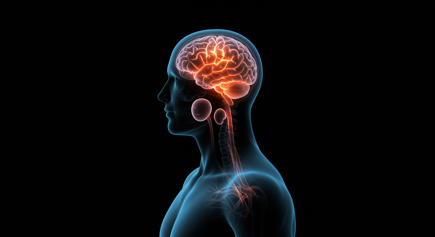 Photorealistic human body silhouette showing glowing clock mechanisms in brain and various organs, representing distributed circadian system, soft chronobiological lighting, no text