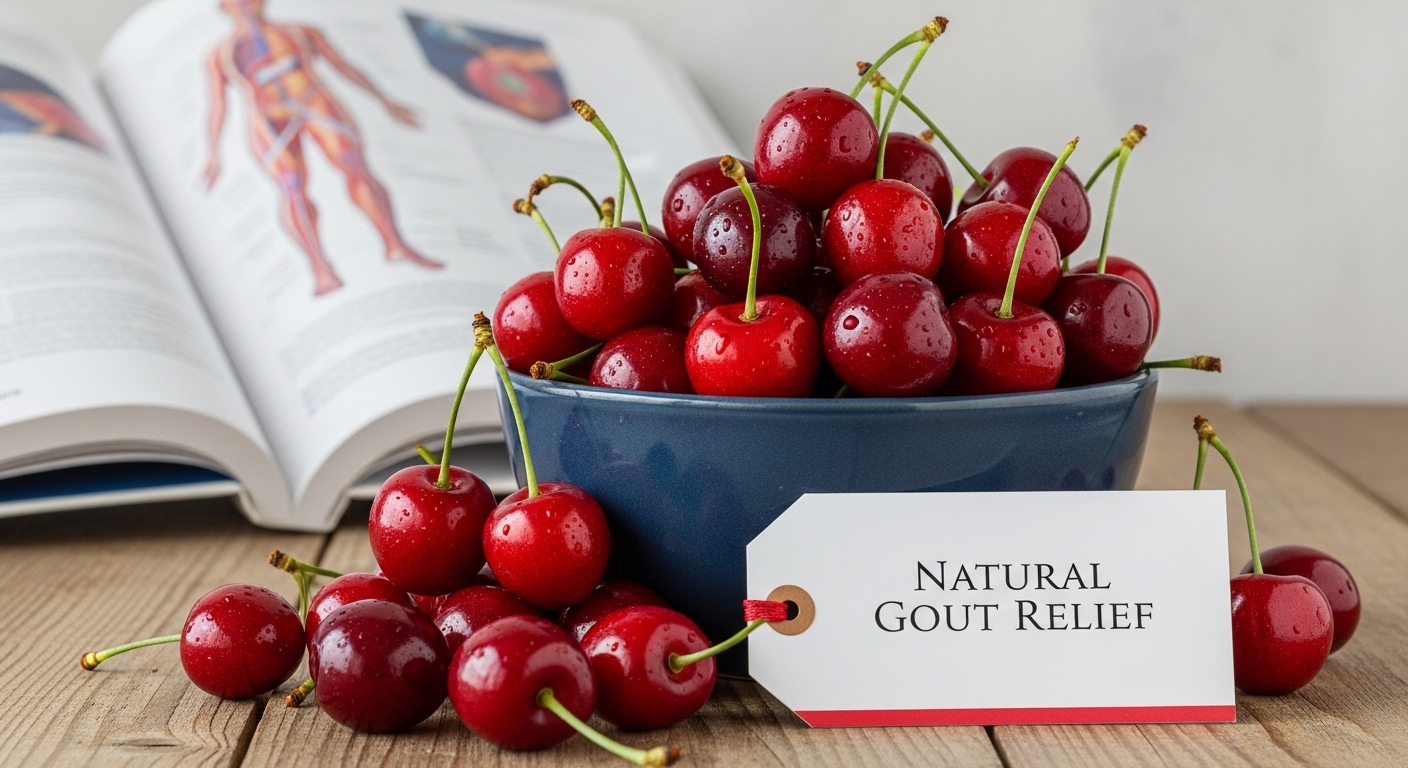 Bowl of fresh cherries shown as a natural option for reducing gout attacks