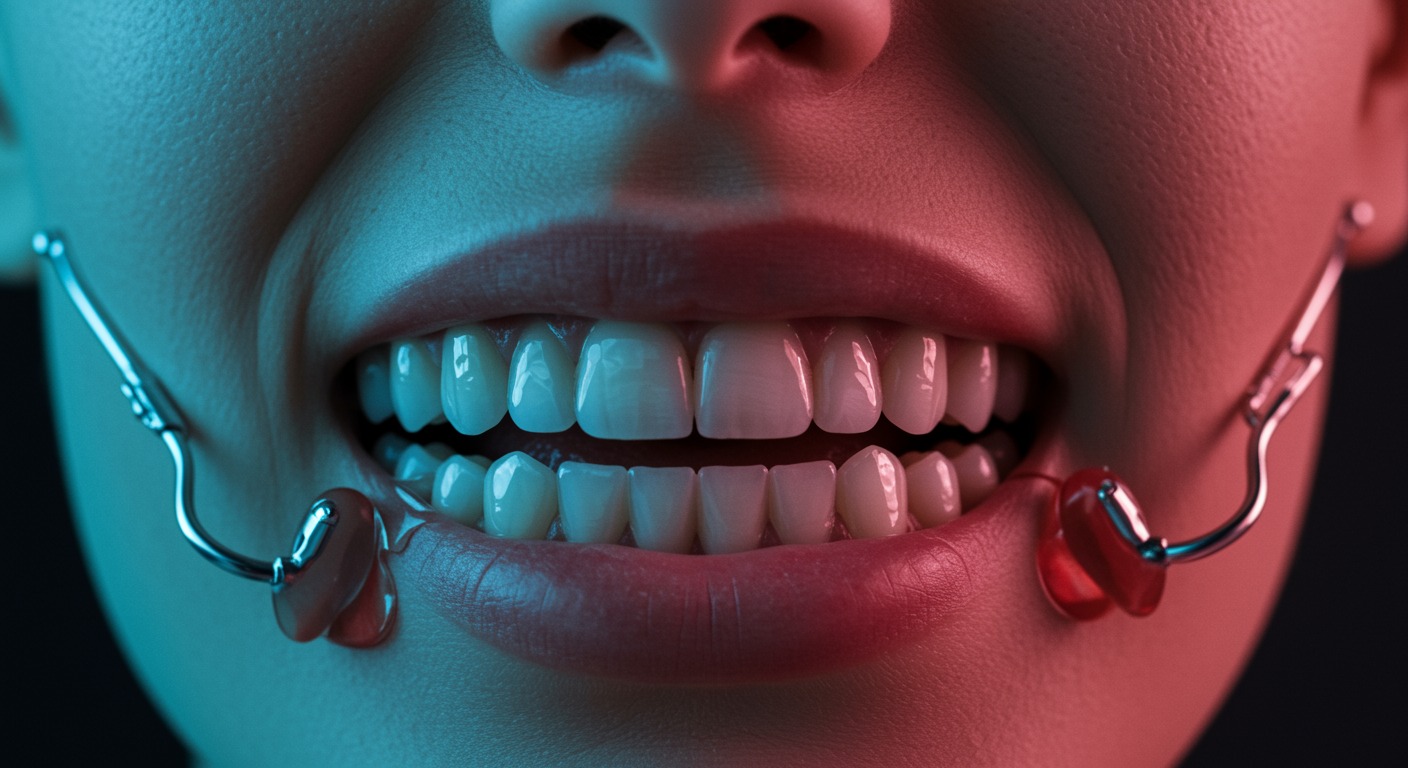 Photorealistic oral appliance for sleep apnea with clinical guideline visualization, showing treatment protocols and patient selection criteria, soft medical lighting, no text
