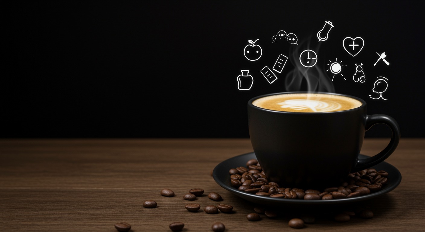 Cup of coffee with health-related icons