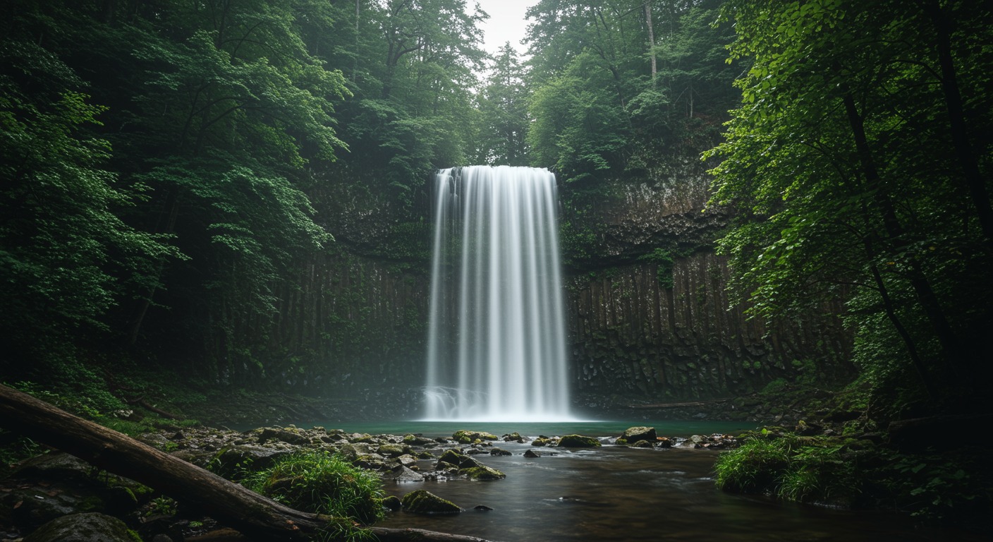 Waterfall in green forest