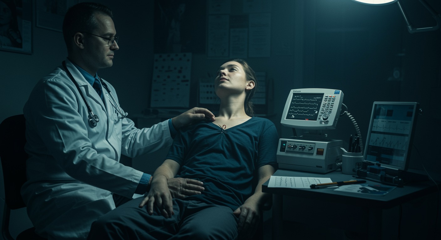 Cardiac patient in therapy session with heart health monitoring equipment and behavioral activation materials on medical desk