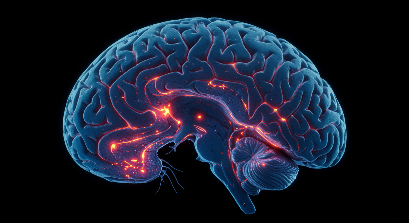 Brain cross-section showing active regions with gentle illumination