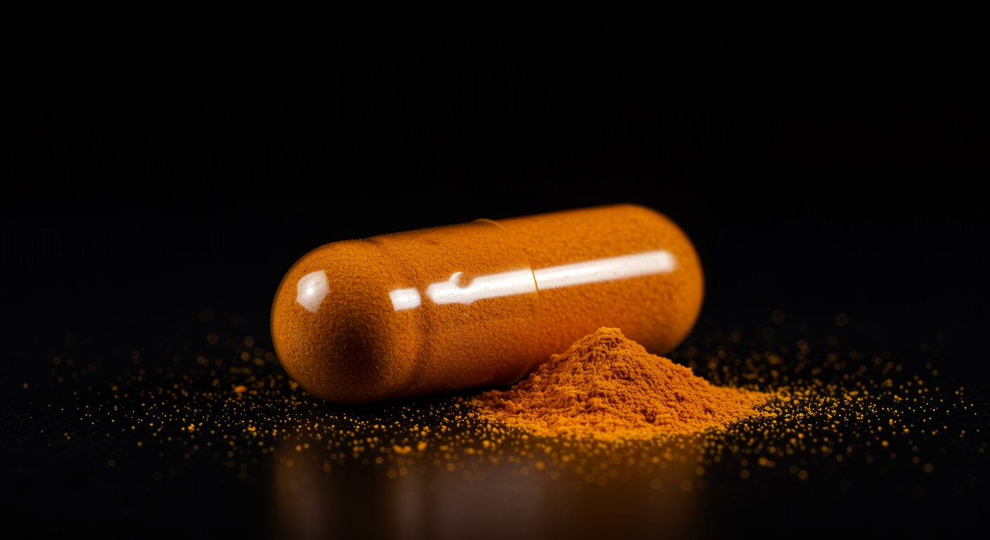 Curcumin capsule with natural lighting