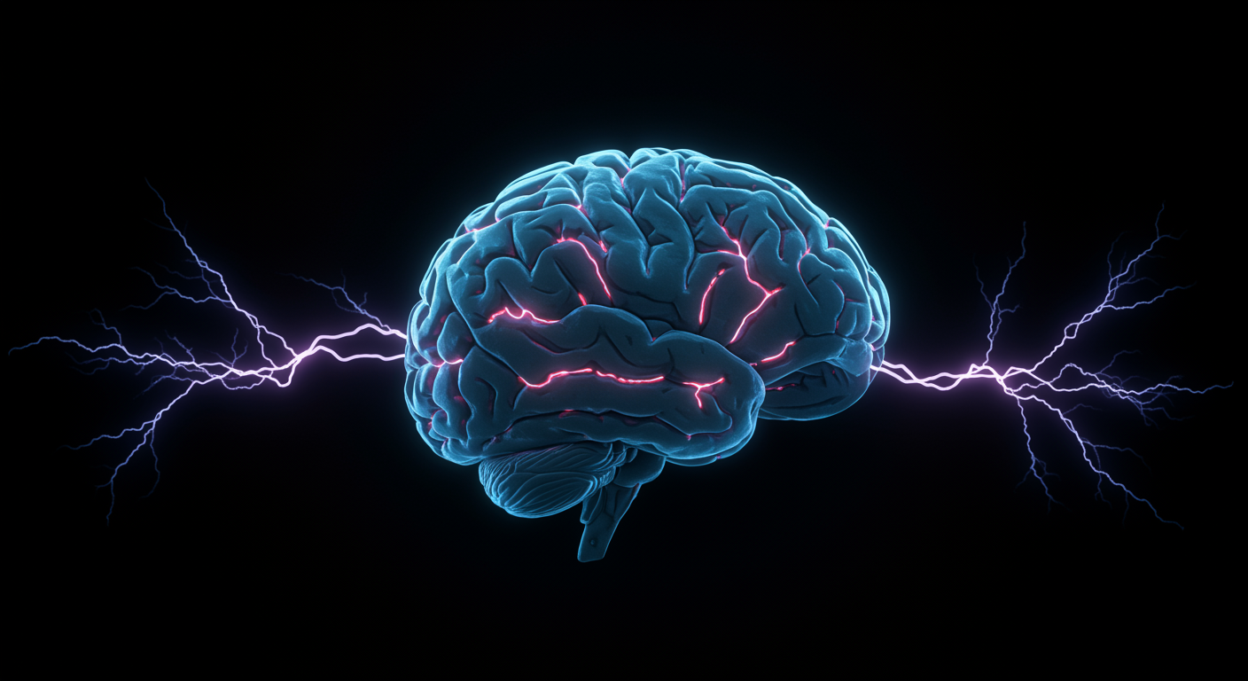 Brain synapses with electrical activity and natural lighting
