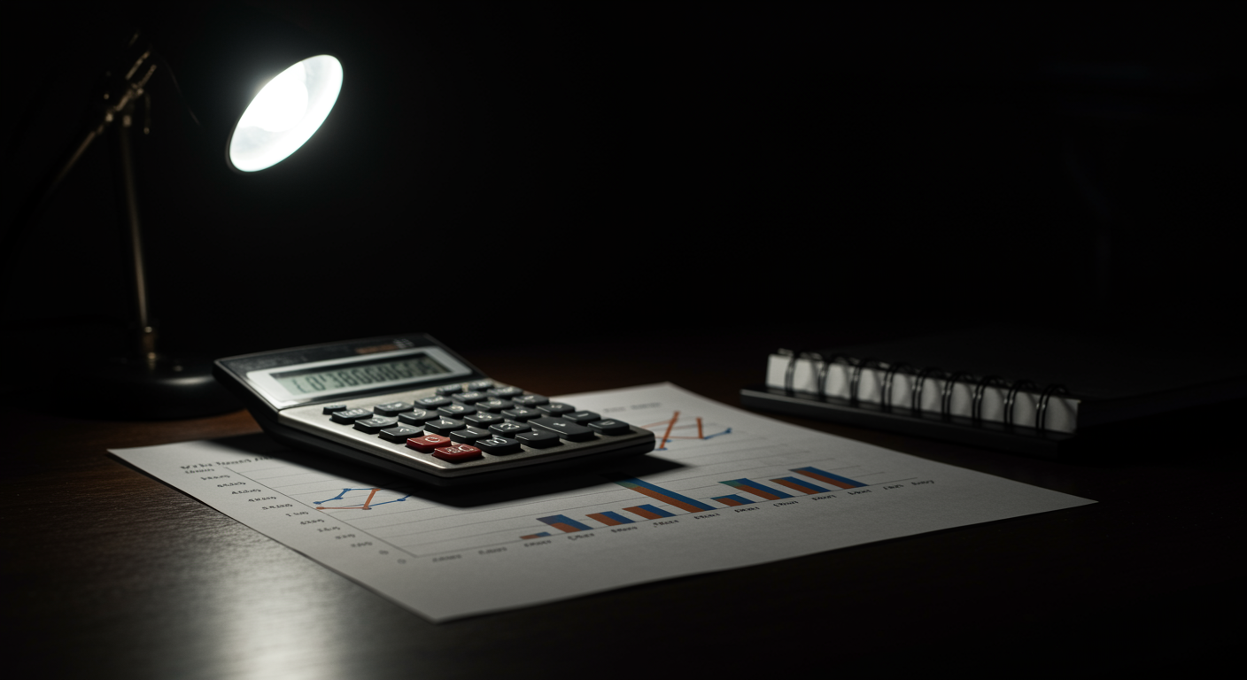 Economic chart with calculator on professional desk lighting