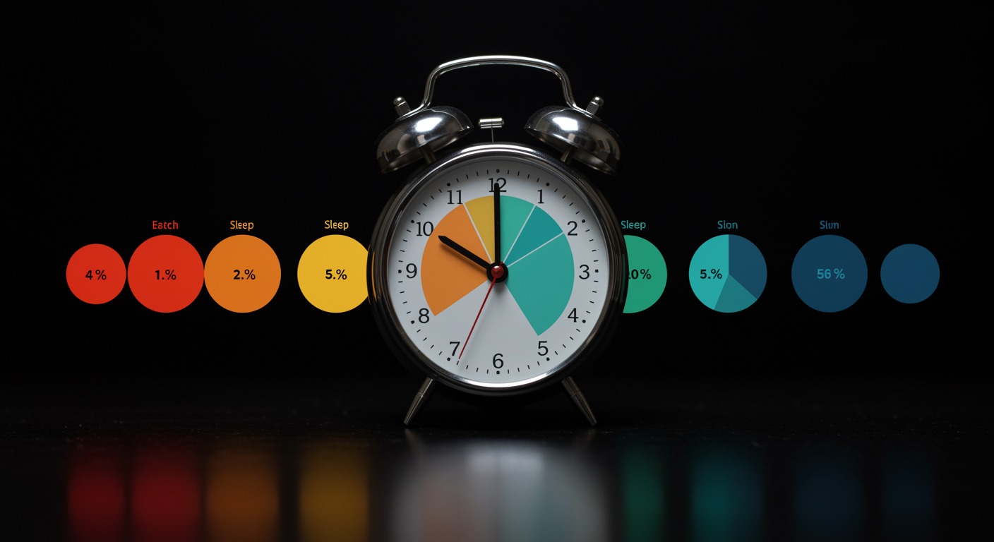 Photorealistic clock showing different eating windows with sleep and weight loss comparison visualization, soft timing lighting, no text