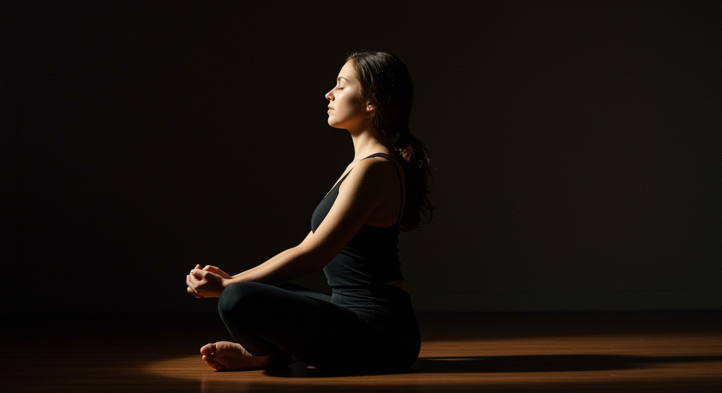 Person practicing breathing with soft lighting