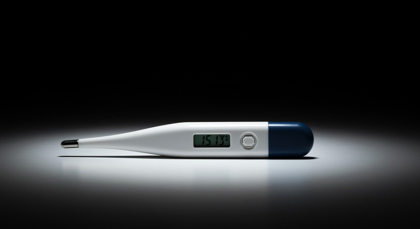Digital thermometer on clean white surface with soft lighting