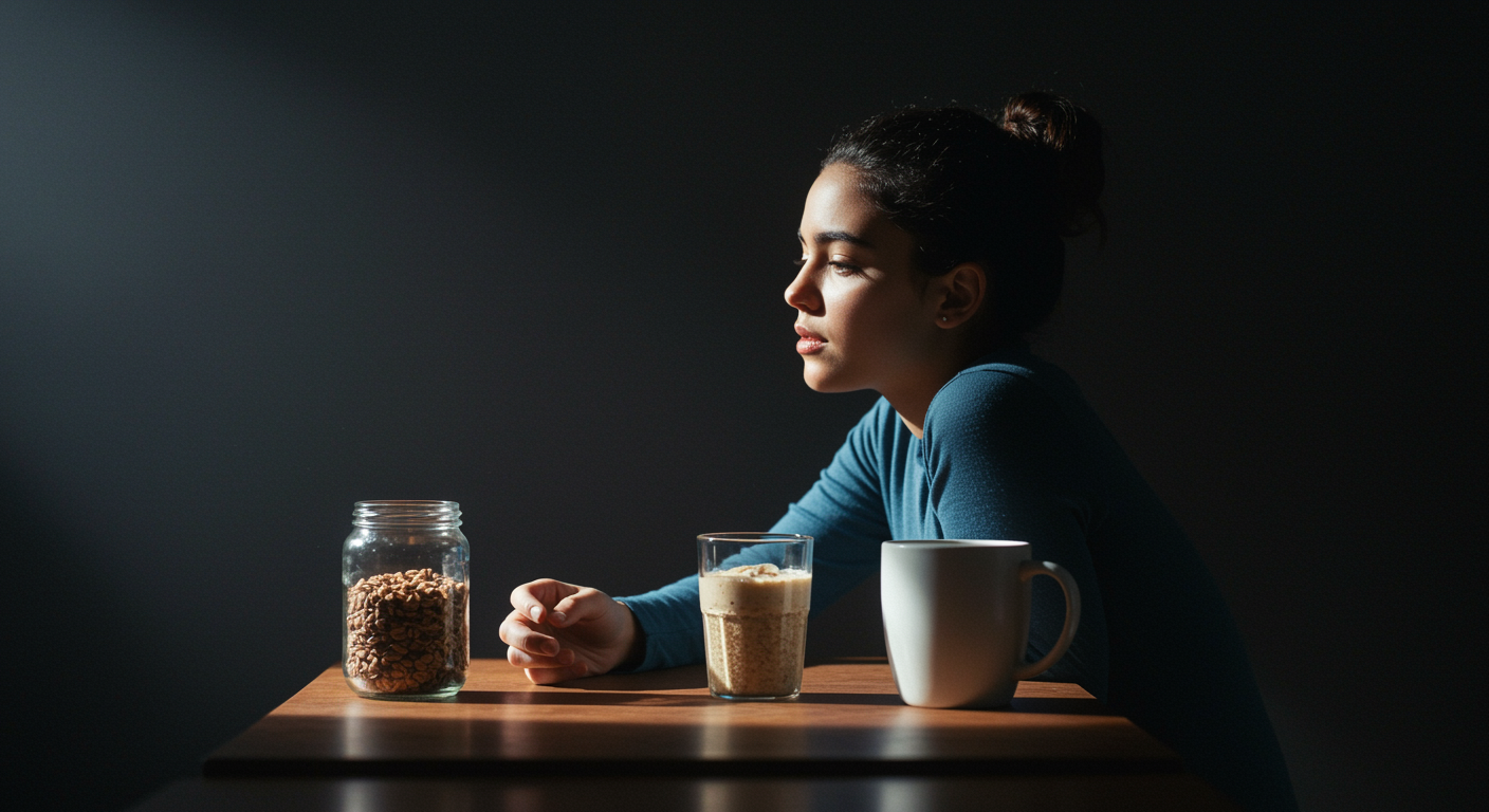 Photorealistic time-restricted eating schedule with sleep quality improvement visualization, showing circadian rhythm alignment and sleep benefits, soft timing lighting, no text