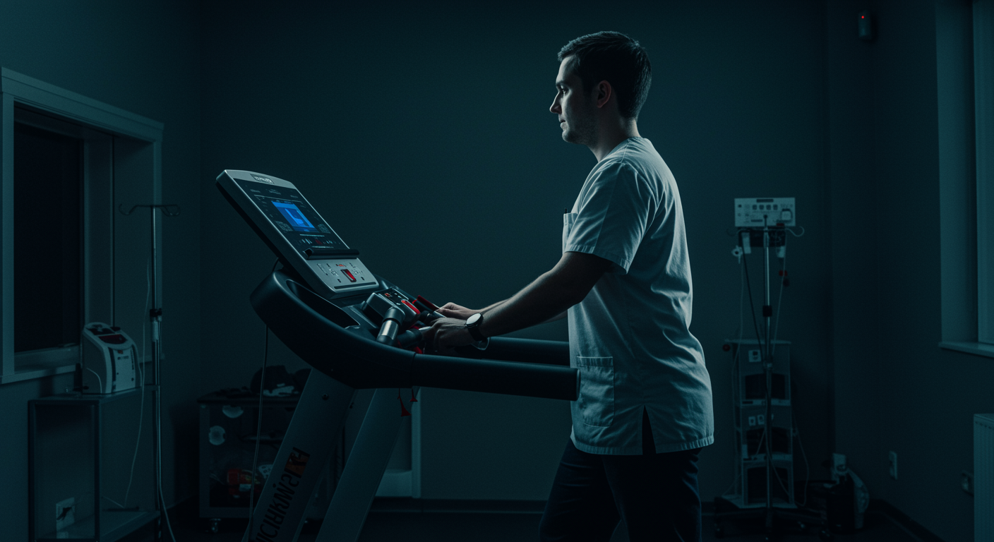 Patient on treadmill during cardiopulmonary exercise testing