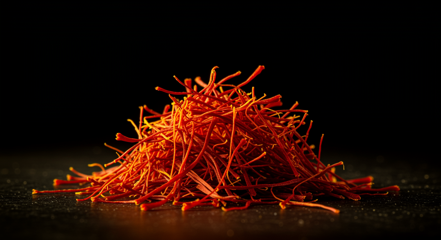 Saffron threads with golden lighting
