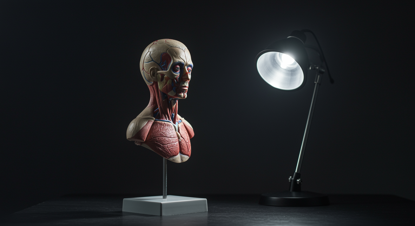 Medical anatomy model on desk with professional lighting
