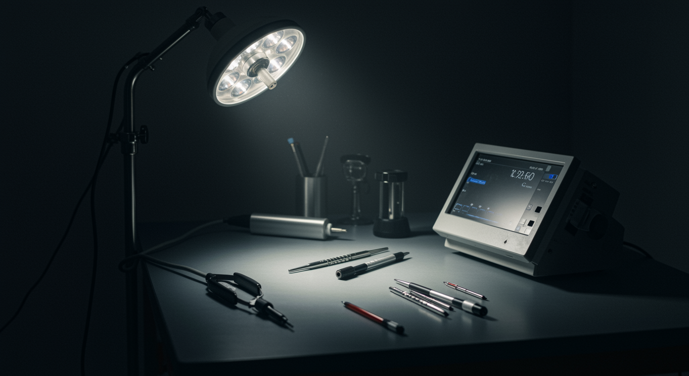 Medical equipment on clean surface with soft lighting