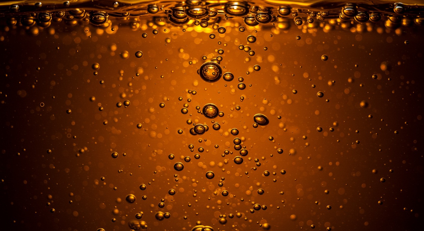 Oxygen bubbles in warm amber liquid