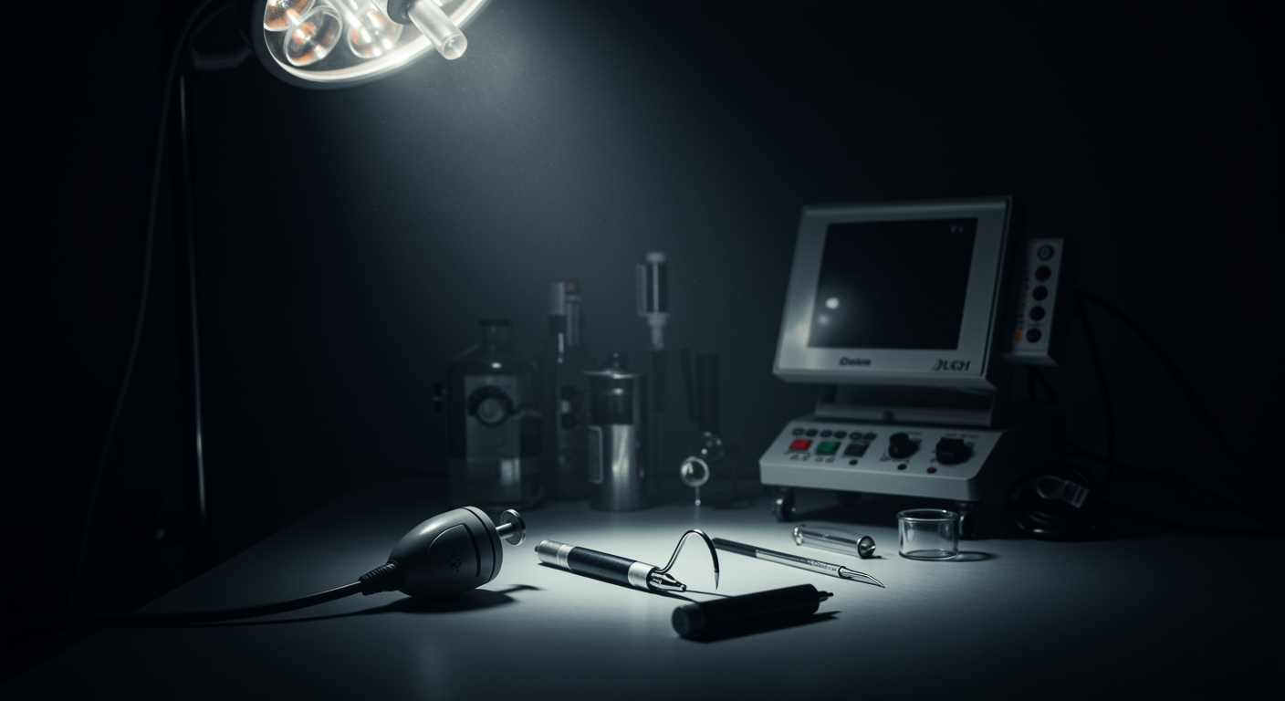 Medical equipment on clean surface with soft lighting