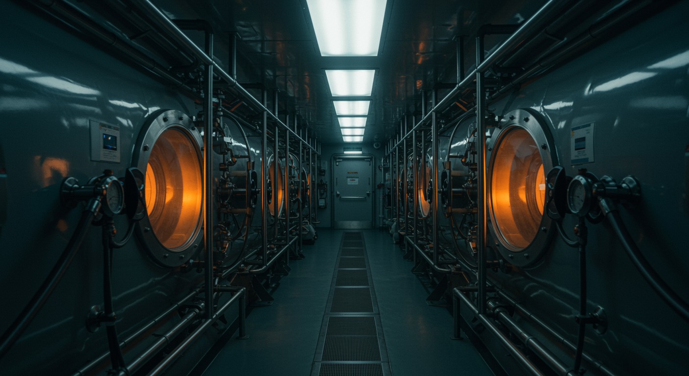 Bright hyperbaric chamber with warm interior light