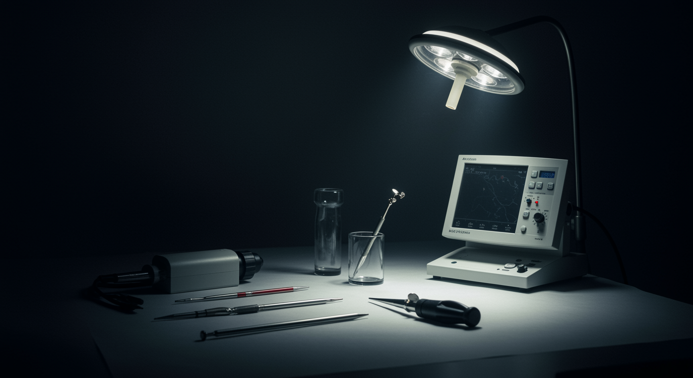 Medical equipment on clean surface with soft lighting