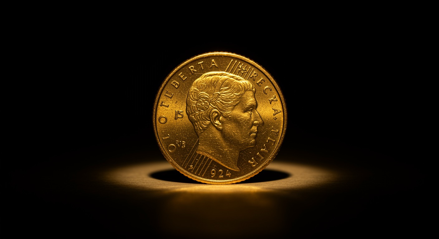 Two-sided coin in warm golden spotlight