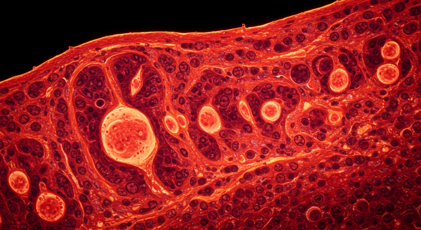 Inflamed tissue cross-section in warm red tones