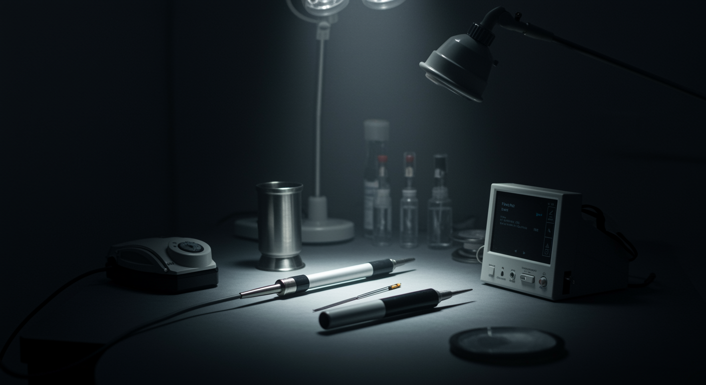 Medical equipment on clean surface with soft lighting