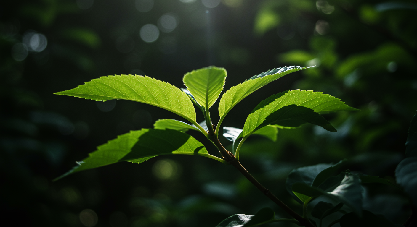 Green leaves with morning sunlight