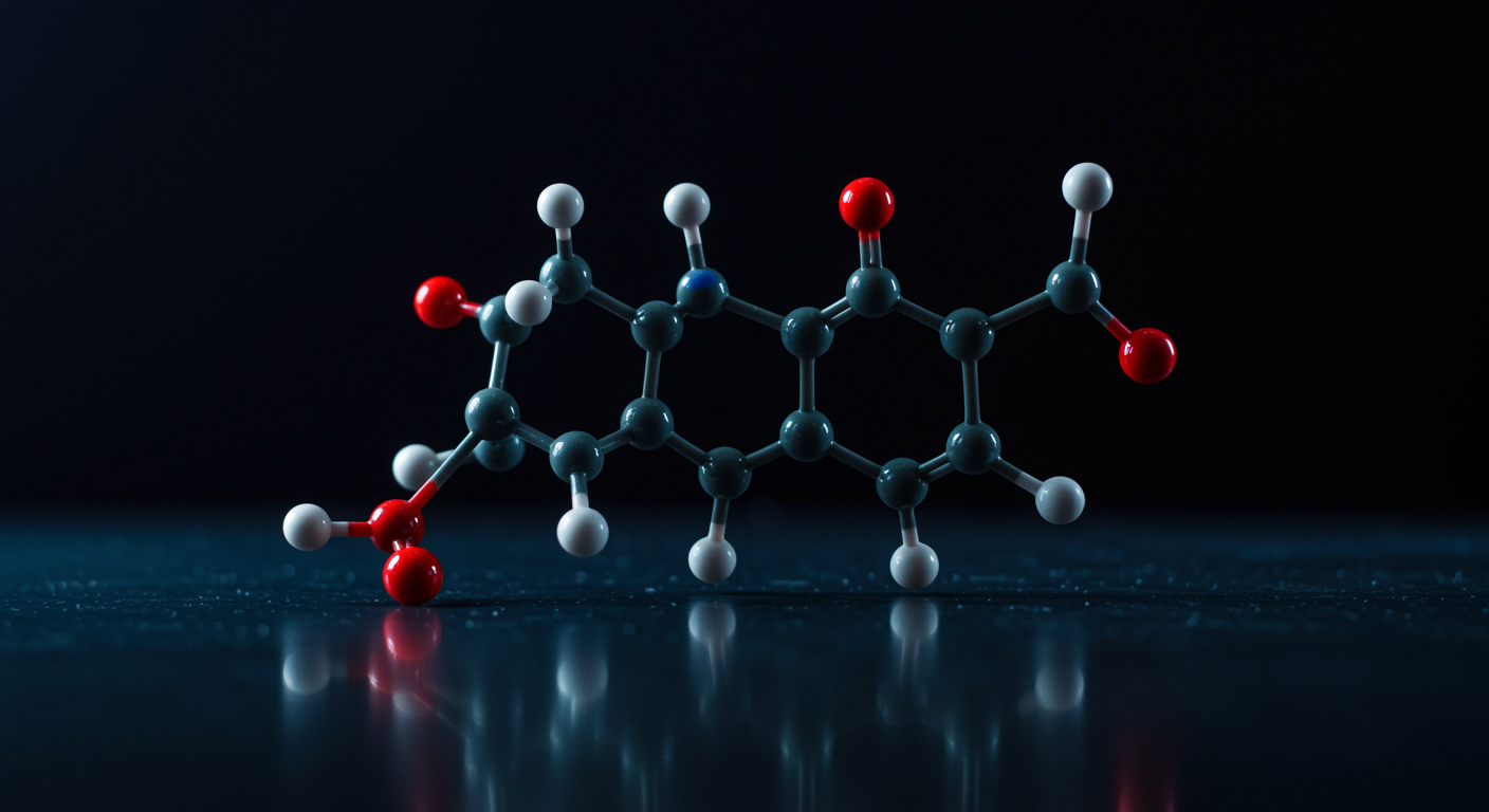 Single amino acid molecular structure on clean laboratory surface with soft scientific lighting