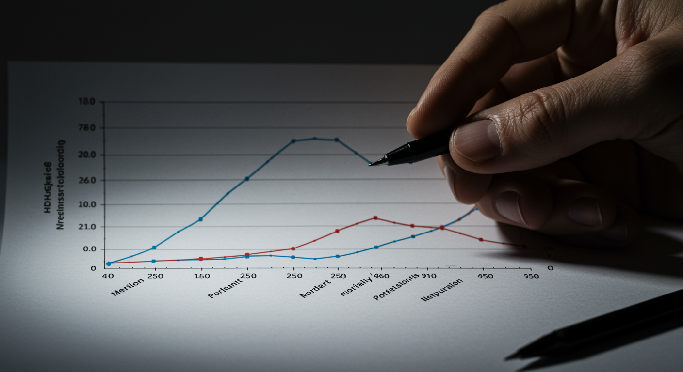Graph depicting LDL-C levels and mortality rates in elderly populations.