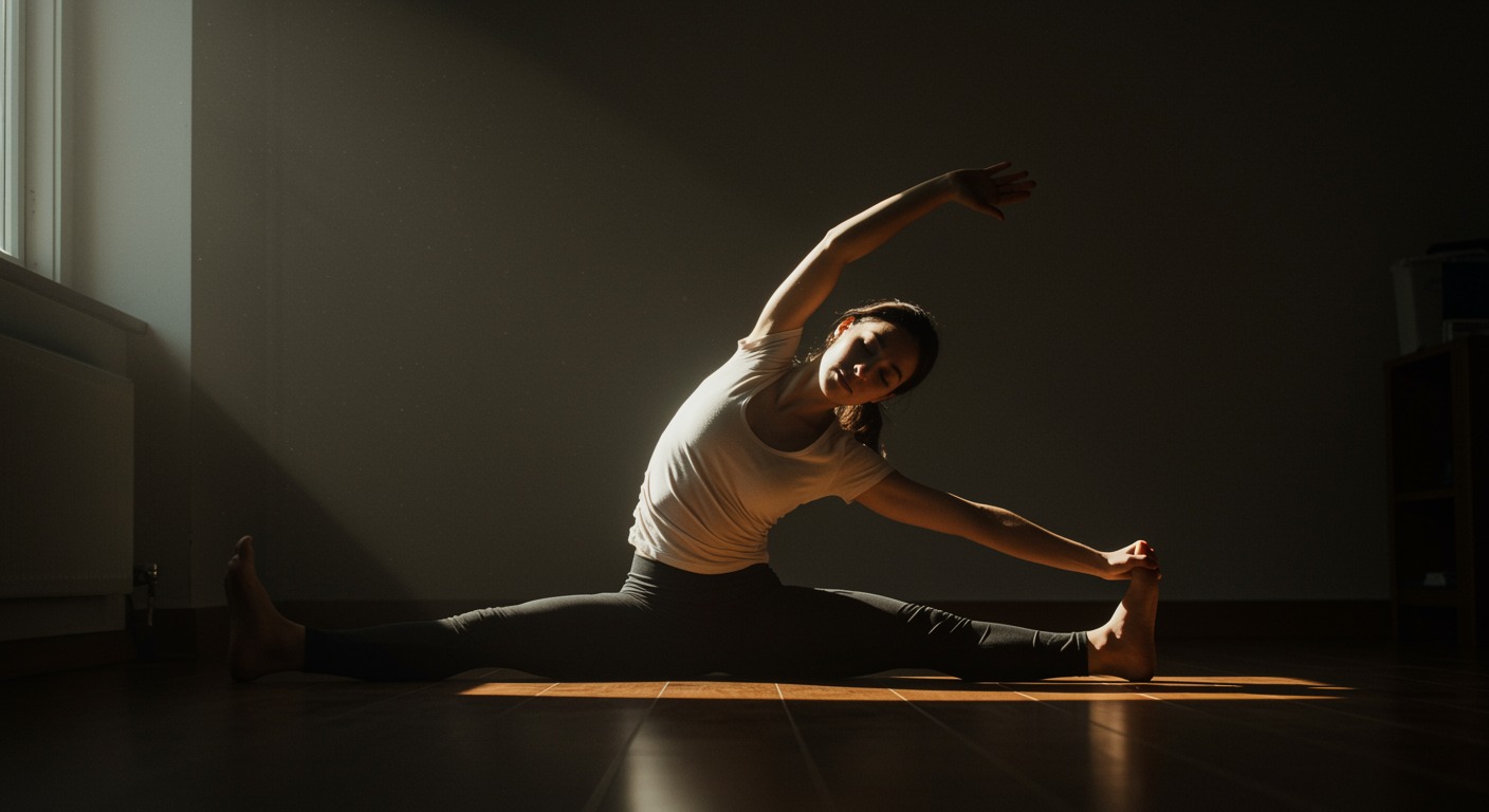 Person stretching gently in morning sunlight