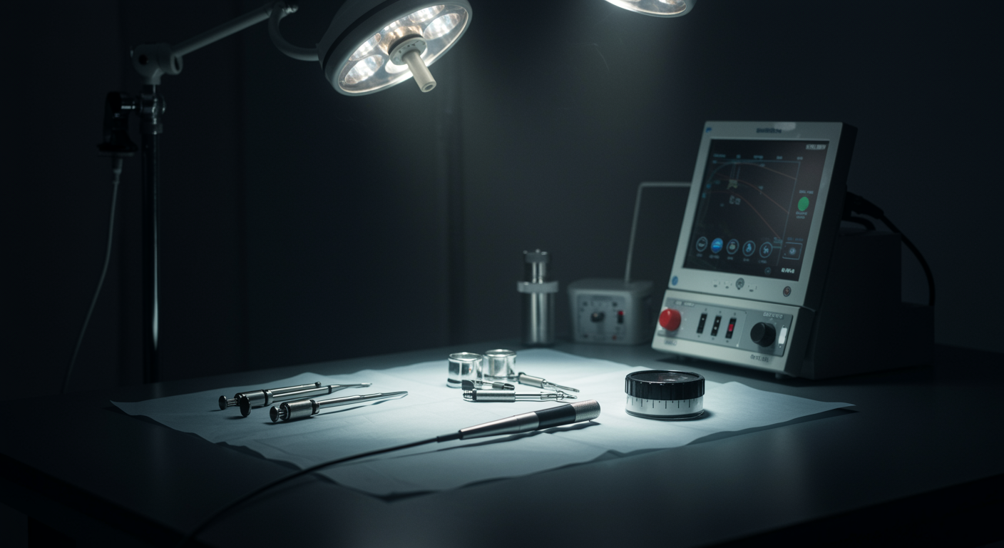 Medical equipment on clean surface with soft lighting