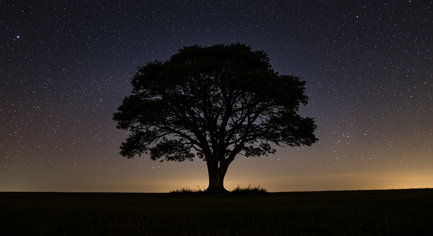 Warm crescent moon over peaceful twilight sky