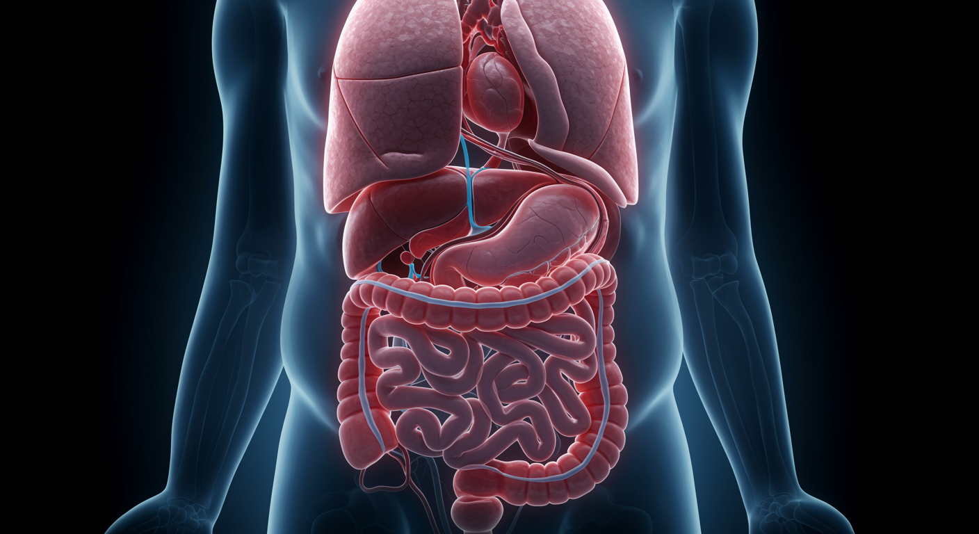 Medical diagram showing obese patient anatomy with increased intra-abdominal pressure and acid reflux patterns compared to normal weight