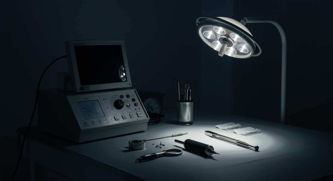 Medical equipment on clean surface with soft lighting