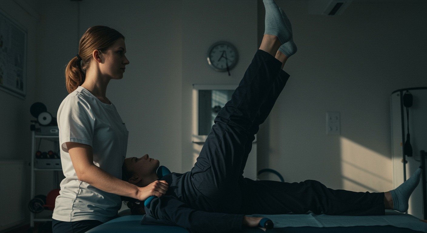 Patient doing rehab exercises in sunny clinic