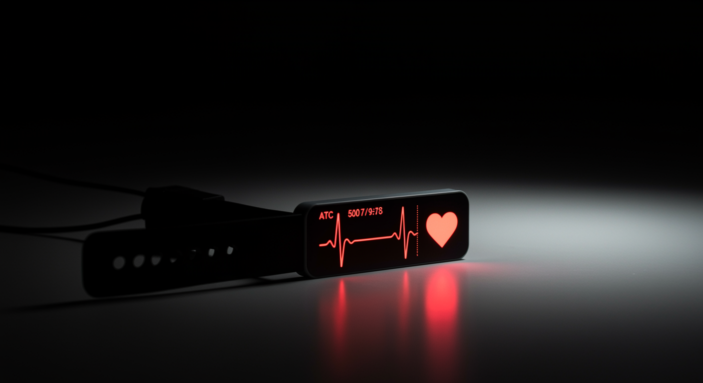 Single heart rate monitor display on clean white surface with soft rhythmic lighting