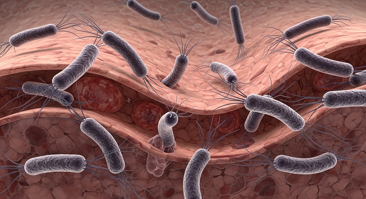 Diagram showing peptic ulcer disease in the stomach and duodenum