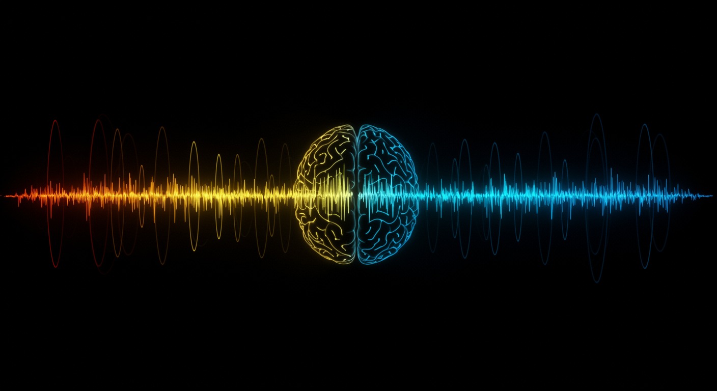 Photorealistic brain wave patterns showing different sleep stages from light sleep to deep REM, with EEG-style visualization, soft scientific lighting, no text