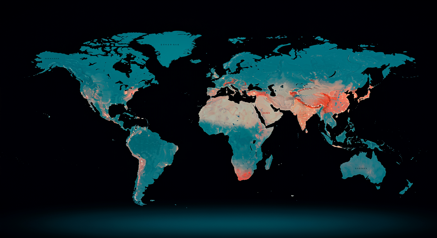World map with highlighted regions showing global health progress with soft lighting