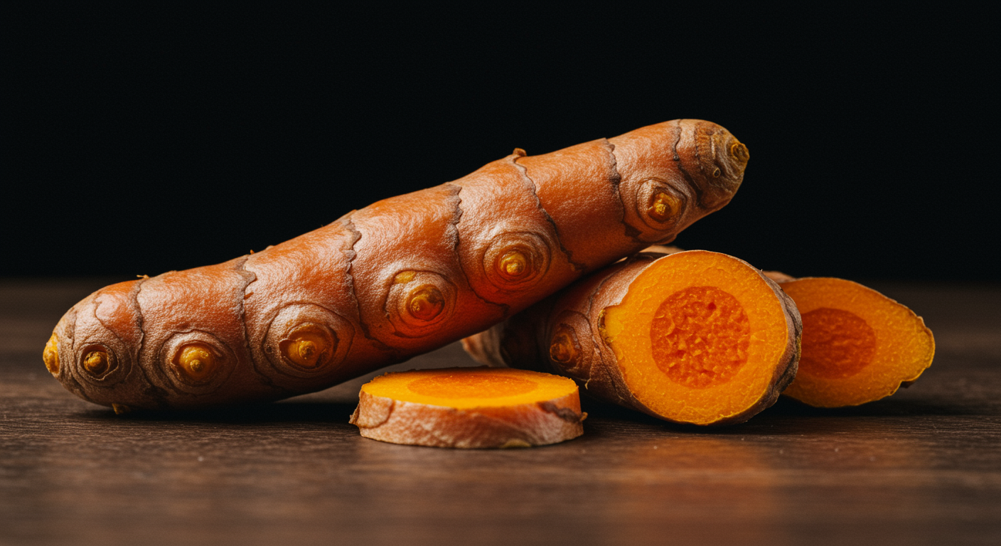 Turmeric root with soft natural lighting