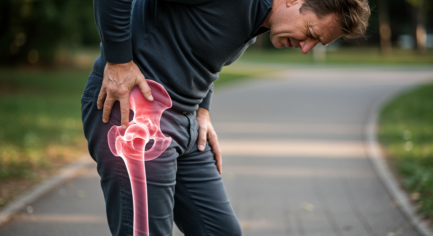An illustration depicting gut microbiota and joint health connection in osteoarthritis.