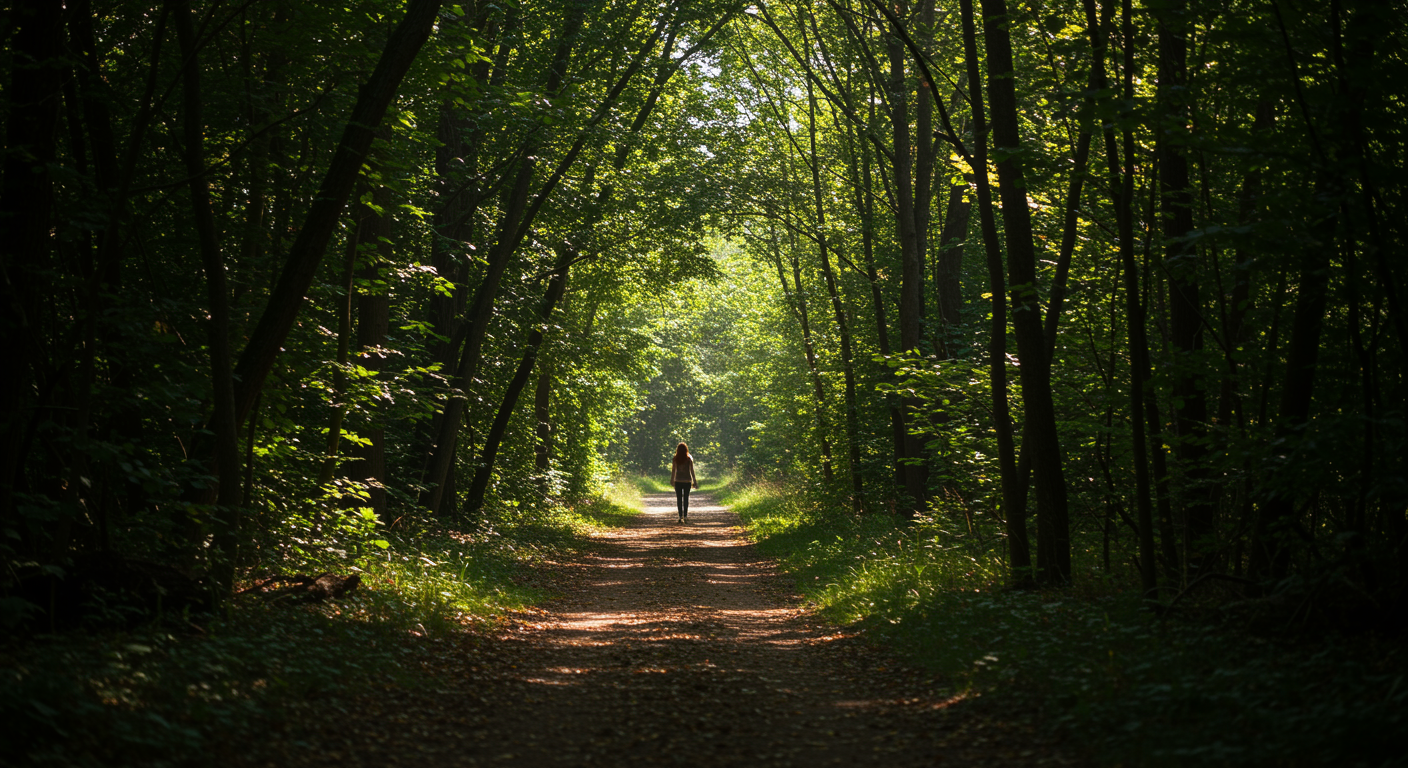 Sunny path through trees