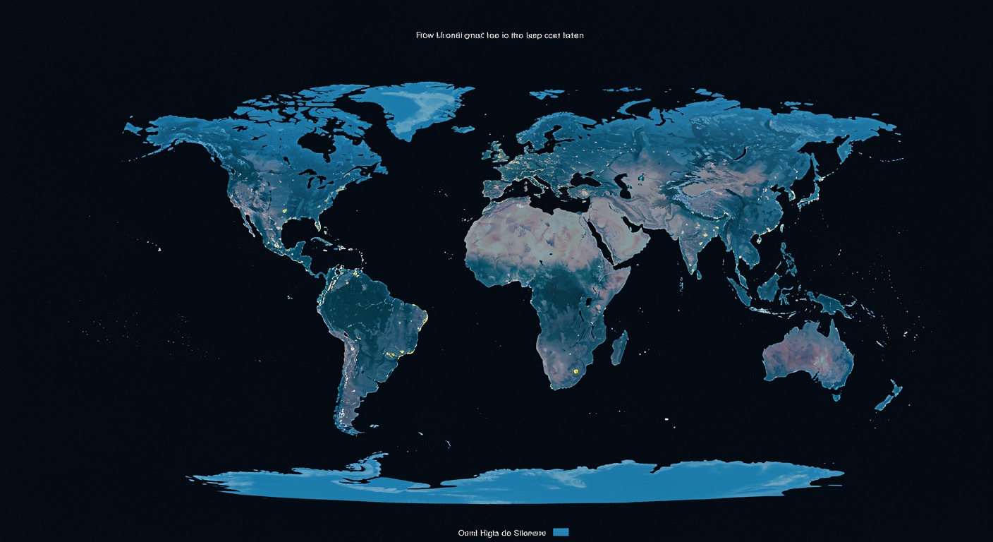 Photorealistic global visualization showing rising temperatures and sleep loss patterns across continents, with heat maps and sleep duration data, soft environmental lighting, no text